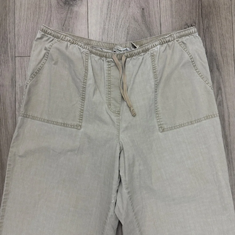 L.L.Bean Pants Womens‎ Large Tan Wide Leg Elastic Waist Drawstring Cotton